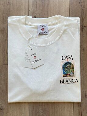 Medium Casablanca Men's T-Shirt Cotton Relaxed Fit White Short Sleeve